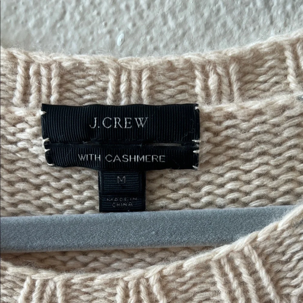 J. Crew Cream and Blue Cashmere Patterned Sweater